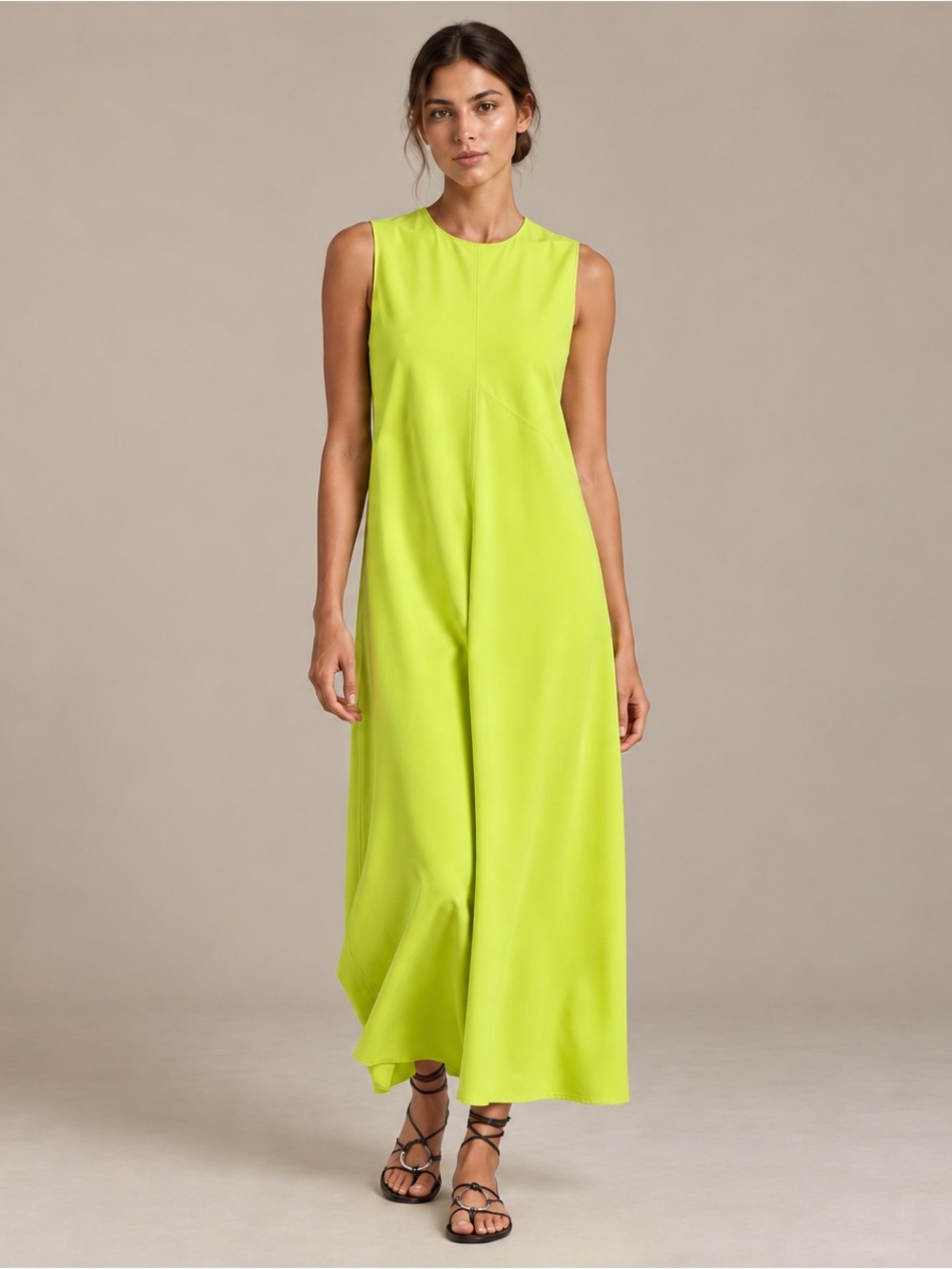 Zara Woman Collection Lime Sleeveless Viscose Maxi Dress Pockets Size L